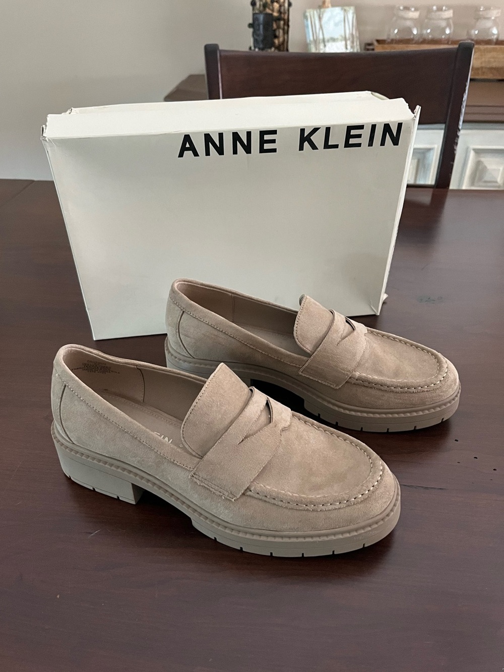 Anne Klein Akutopia chunky light tan loafers